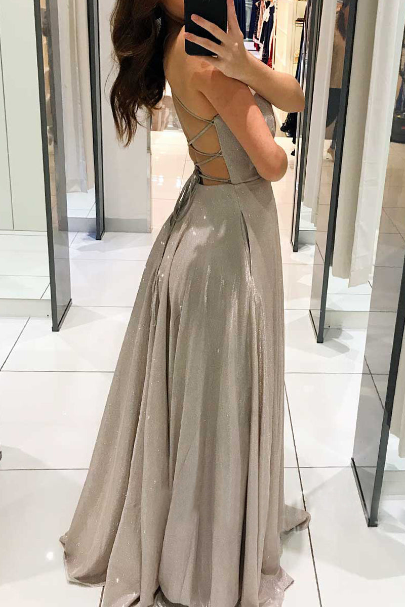 Kaynafashions - Celebrities Elegant Solid Backless V Neck Princess Dresses