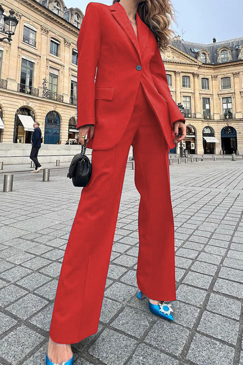 Kaynafashions - Work Elegant Solid Patchwork Turn-back Collar Long Sleeve Two Pieces