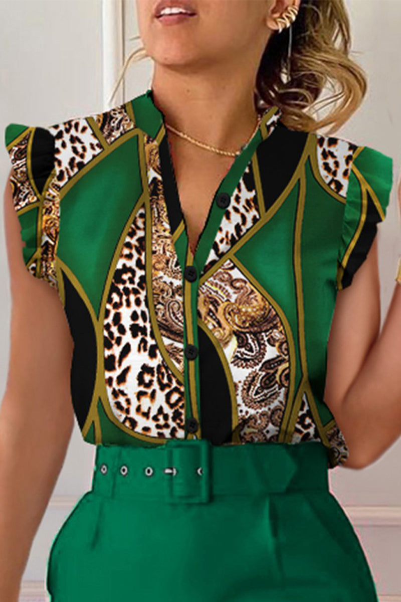 Kaynafashions - Celebrities Elegant Print Patchwork V Neck Tops