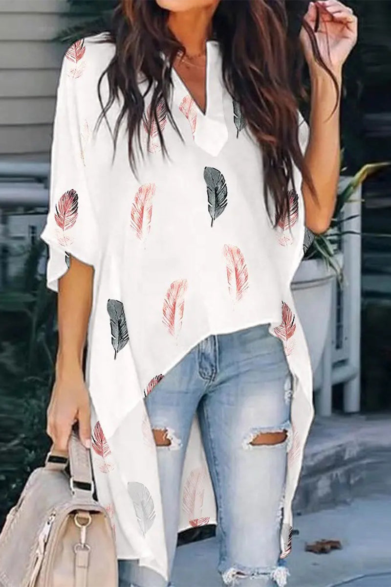 Kaynafashions - Fashion Simplicity Print Printing V Neck Tops(5 Colors)