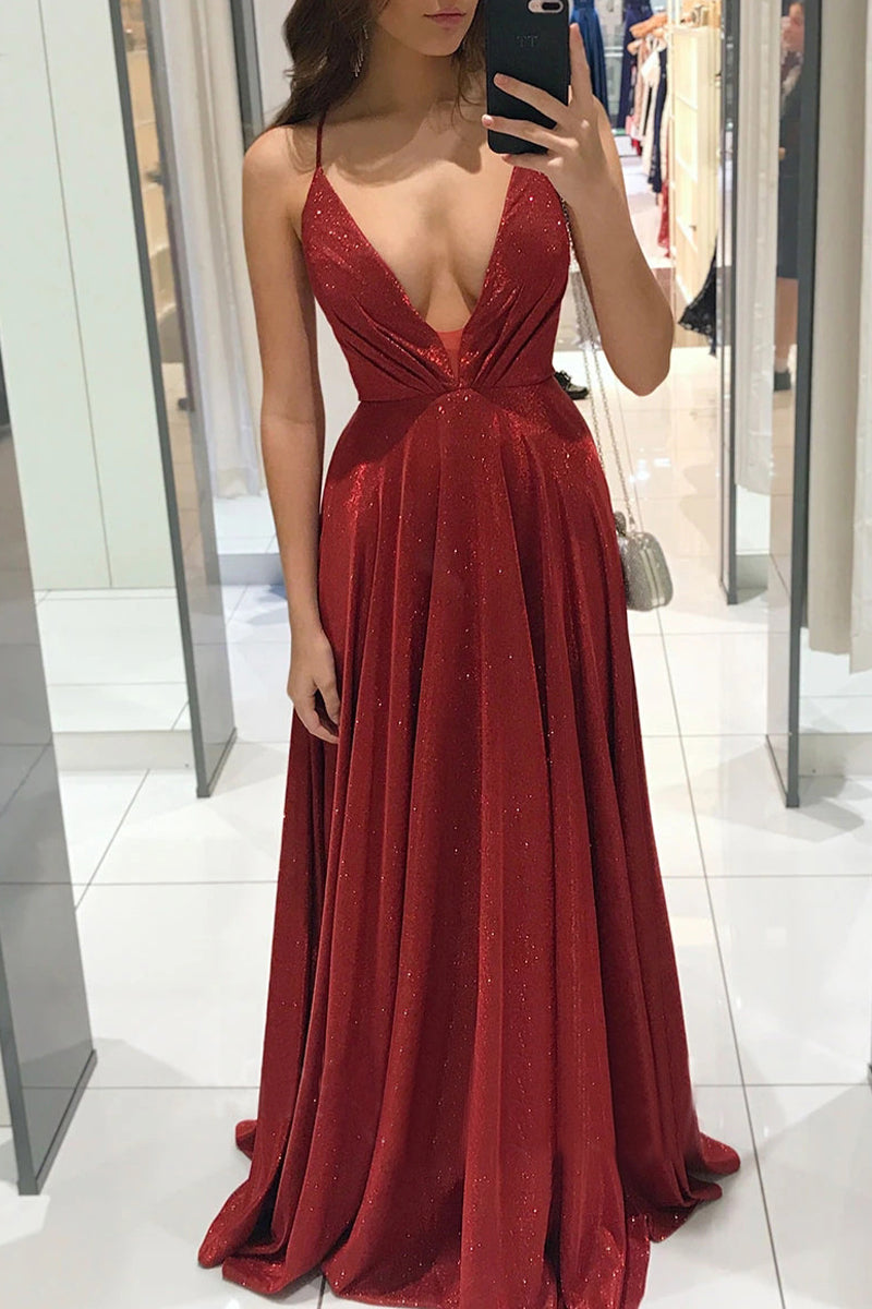Kaynafashions - Celebrities Elegant Solid Backless V Neck Princess Dresses