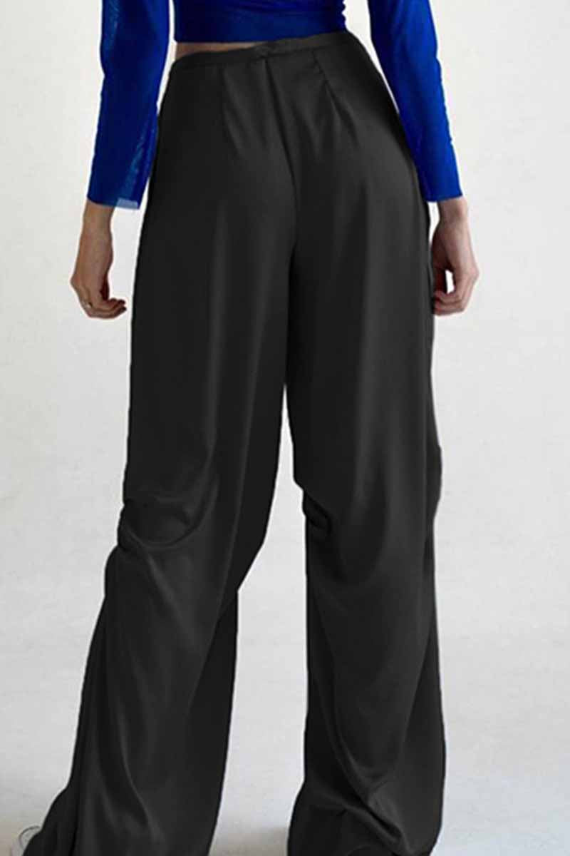 Kaynafashions - Casual Solid Fold Loose Wide Leg Bottoms