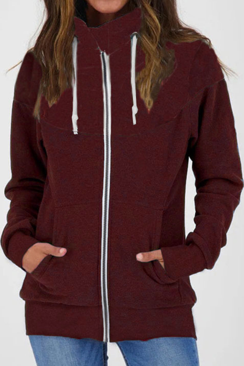 Kaynafashions - Casual Color Block Contrast Zipper Turtleneck Tops