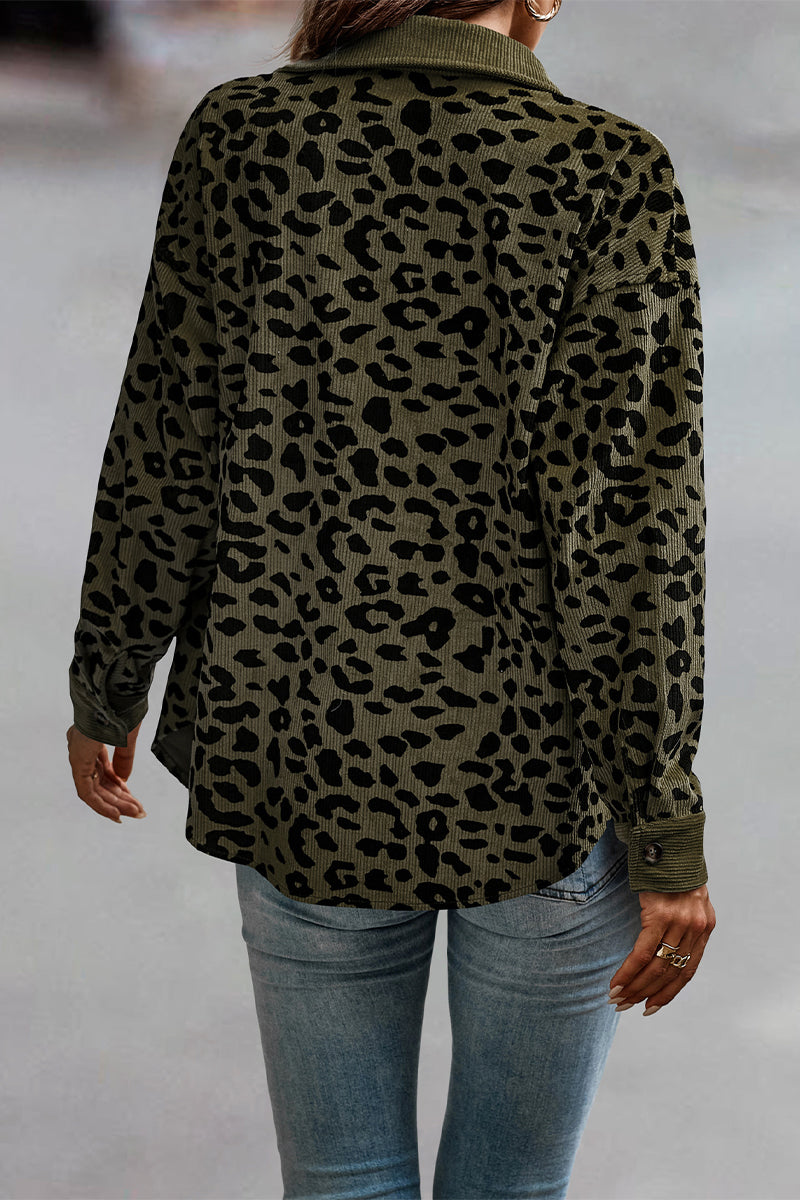 Kaynafashions - Casual Sweet Leopard Pocket Turndown Collar Tops