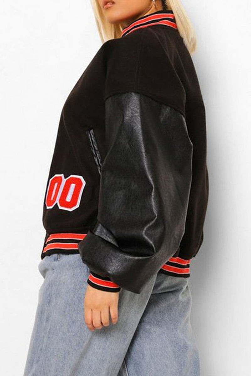 Kaynafashions - Street Letter Embroidered O Neck Outerwear