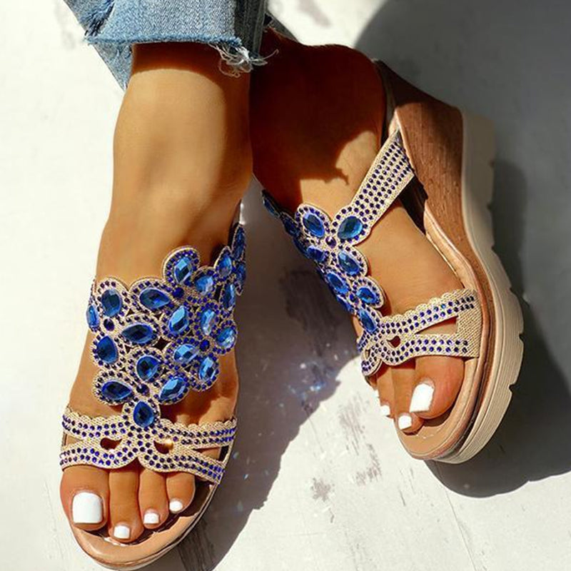 Kaynafashions - Casual Rhinestone Opend Wedges Shoes