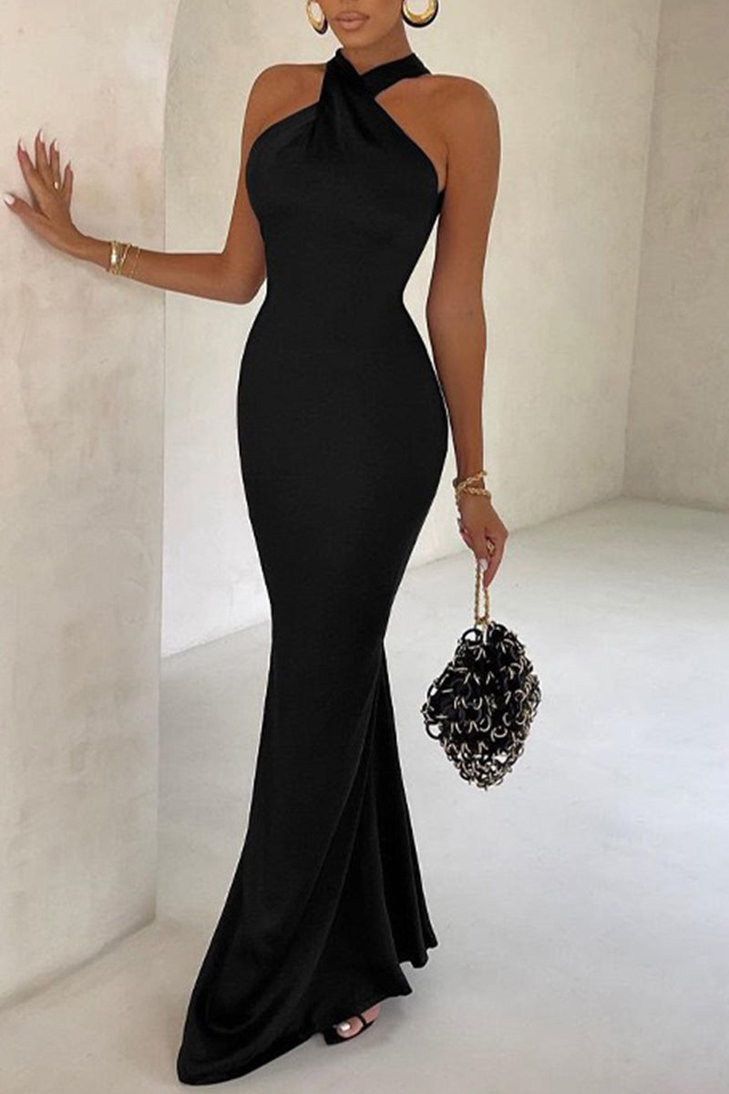 Kaynafashions - Elegant Formal Solid Backless Halter Trumpet Mermaid Dresses(3 Colors)
