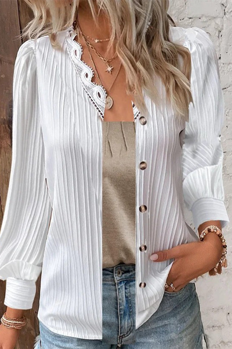 Kaynafashions - Casual Solid Buttons V Neck Tops