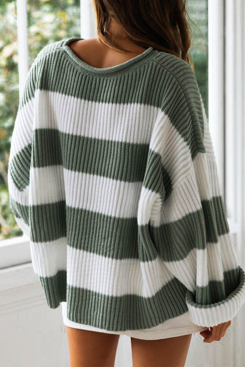 Kaynafashions - Fashion Sweet Striped Contrast O Neck Sweaters(5 Colors)