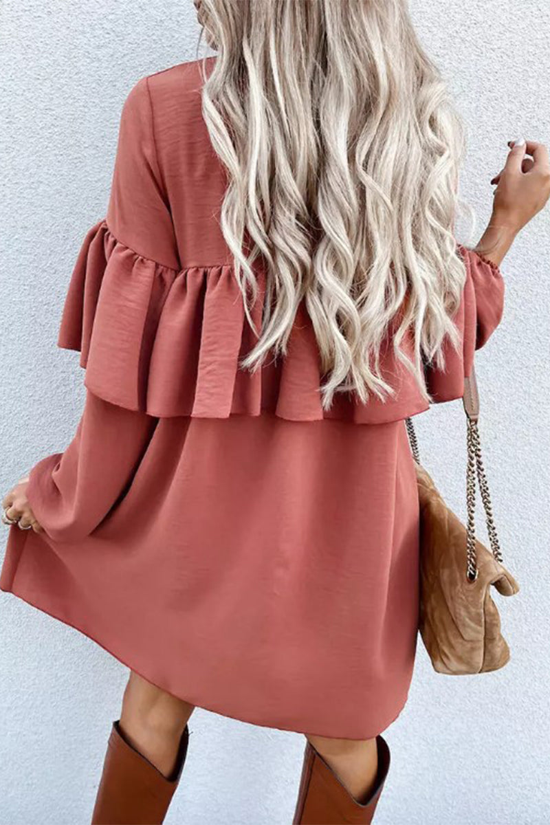 Kaynafashions - Work Solid Fold O Neck Pleated Dresses(3 Colors)