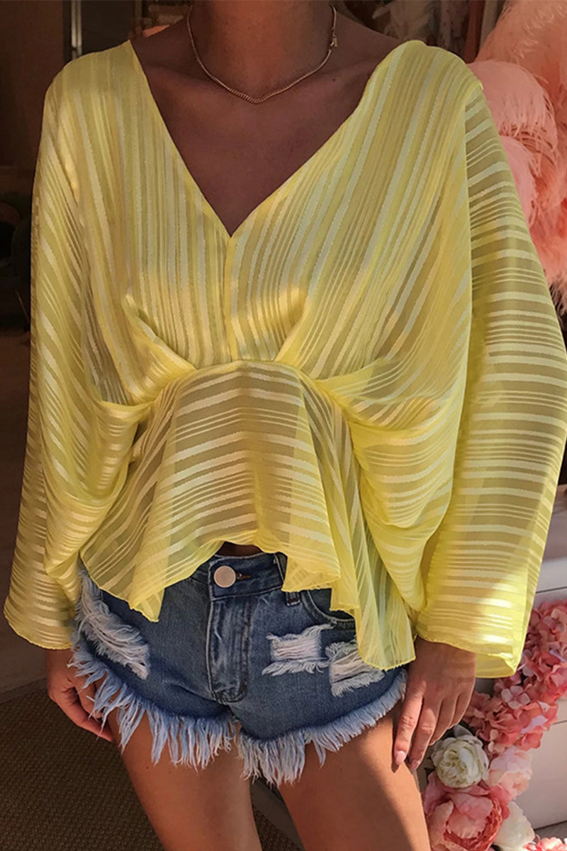 Kaynafashions - Elegant Striped Patchwork V Neck High Waist Tops(5 Colors)