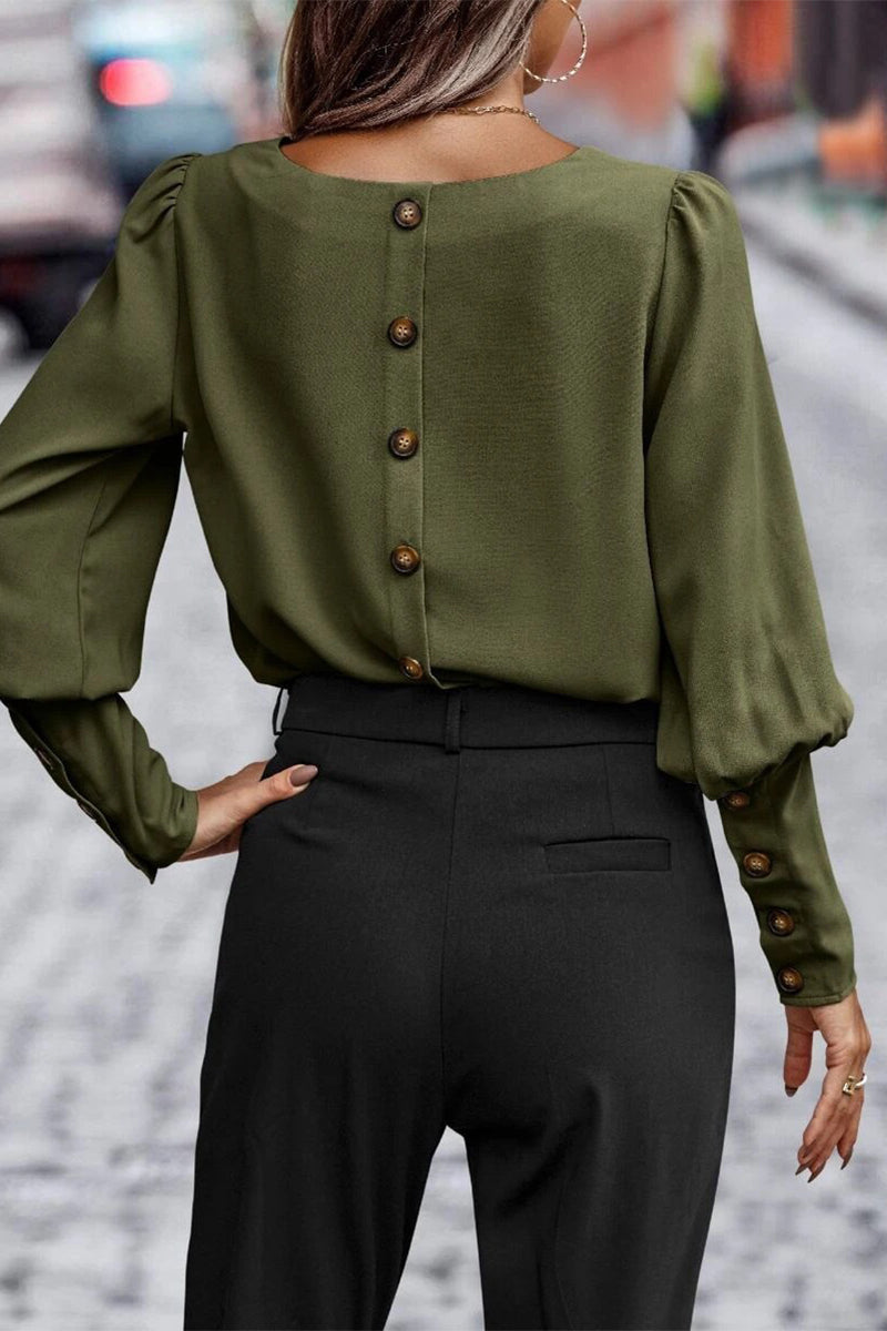 Kaynafashions - Elegant Solid Buttons O Neck Tops