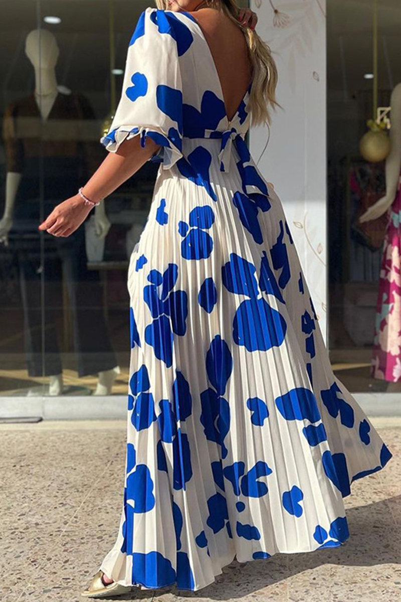 Kaynafashions - Elegant Geometric Printing V Neck A Line Dresses