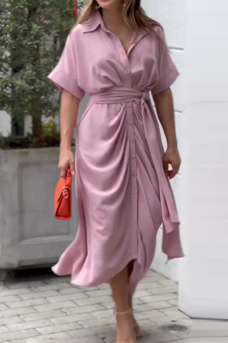 Kaynafashions - Casual Solid Patchwork Turndown Collar Shirt Dress Dresses(4 Colors)