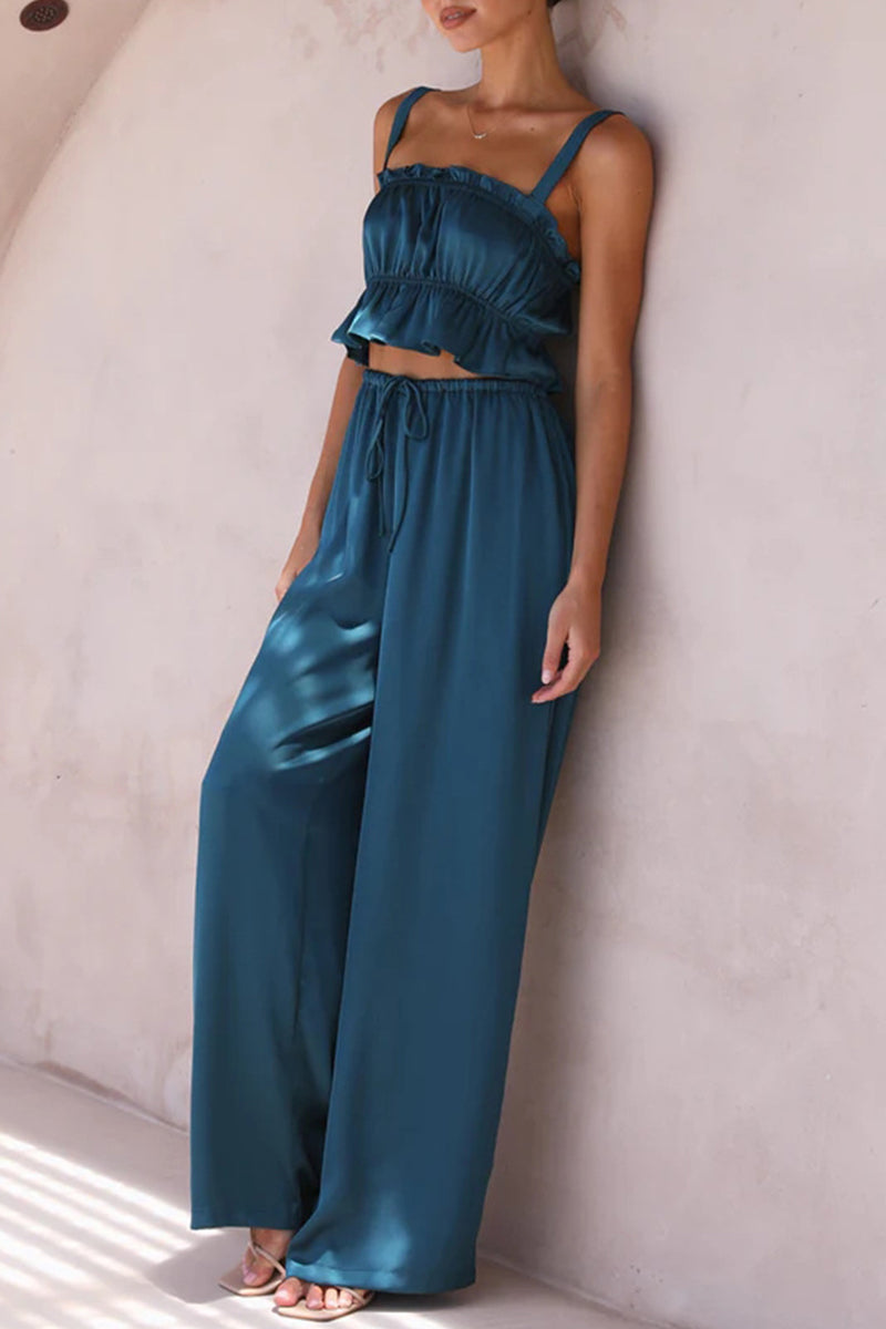 Kaynafashions - Celebrities Elegant Solid Flounce Square Collar Sleeveless Two Pieces