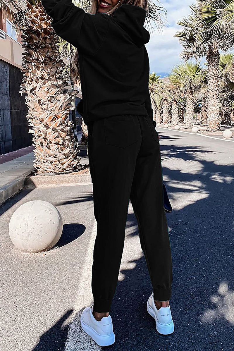 Kaynafashions - Casual Solid Patchwork Hooded Collar Long Sleeve Two Pieces