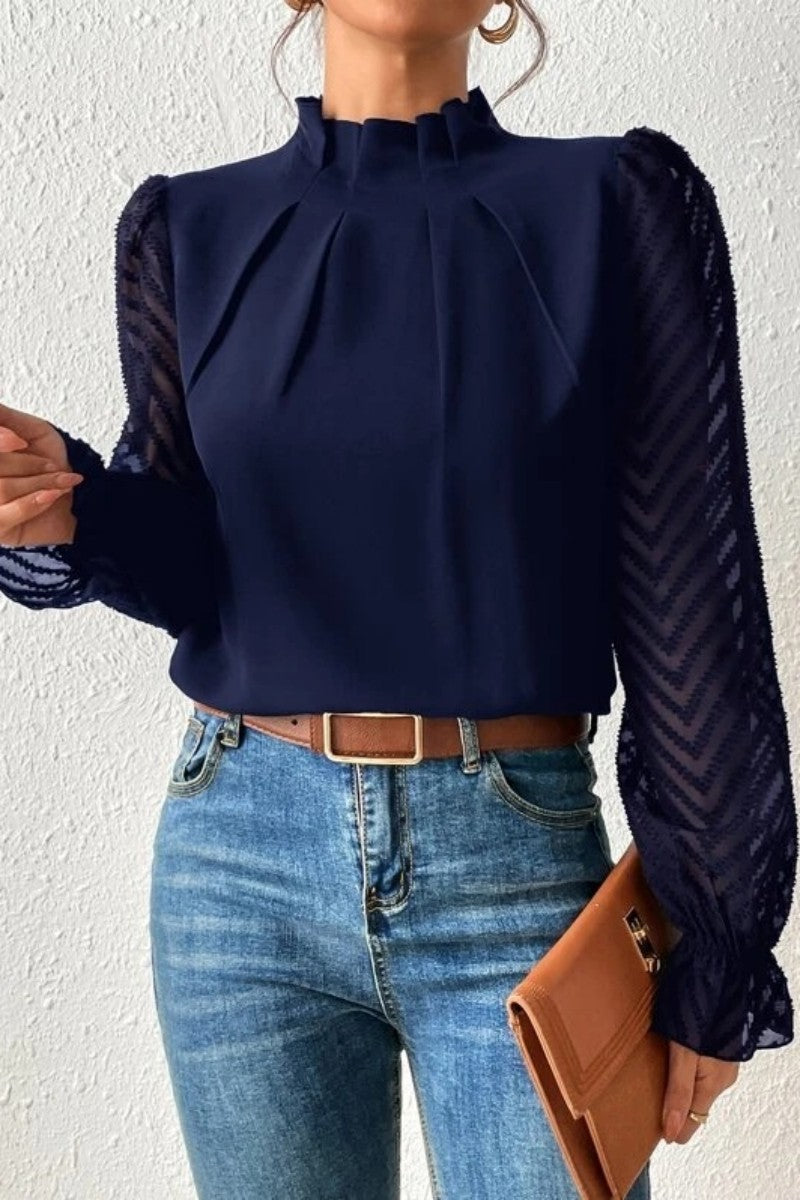 Kaynafashions - Casual Solid Patchwork Flounce Half A Turtleneck Tops