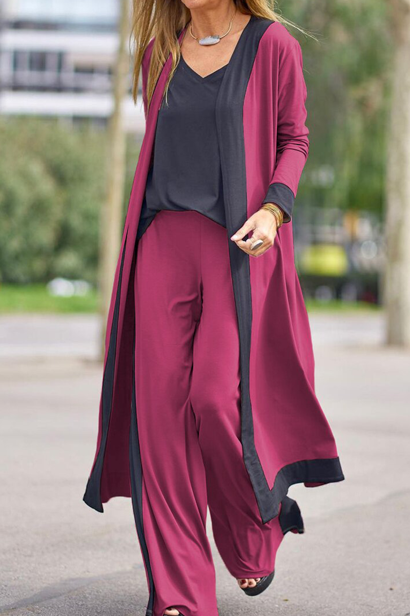Kaynafashions - Casual Elegant Contrast V Neck Long Sleeve Three Pieces(5 Colors)
