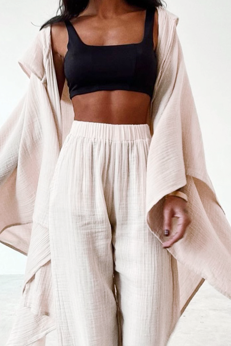 Kaynafashions - Casual Solid Patchwork Turndown Collar Long Sleeve Two Pieces