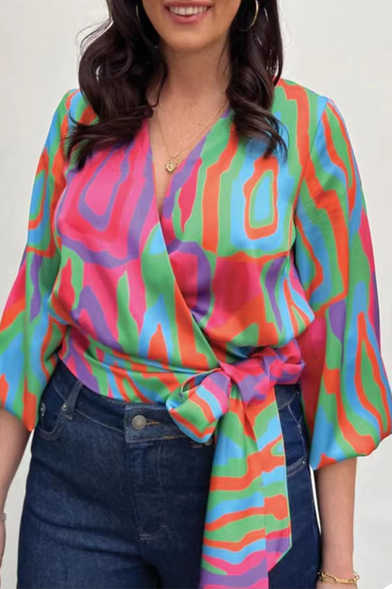 Kaynafashions - Fashion Print Patchwork V Neck Tops