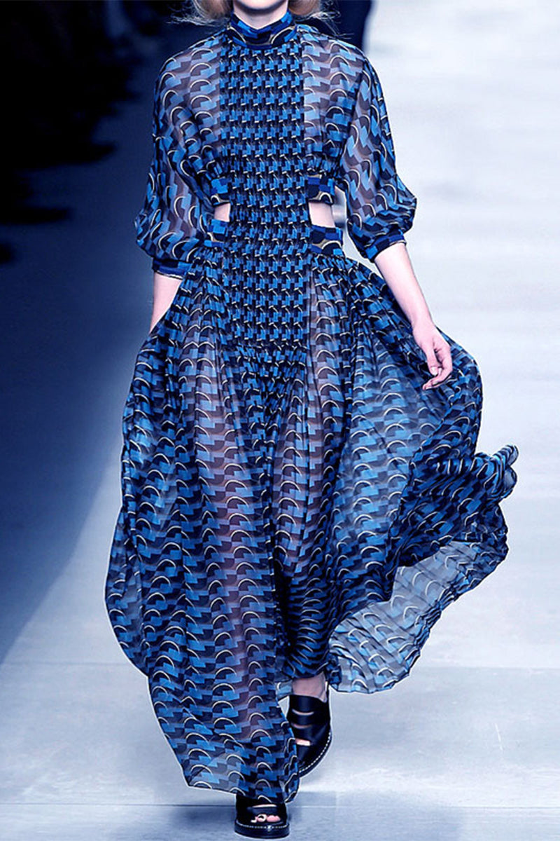 Kaynafashions - Elegant College Print Hollowed Out Half A Turtleneck Printed Dress Dresses