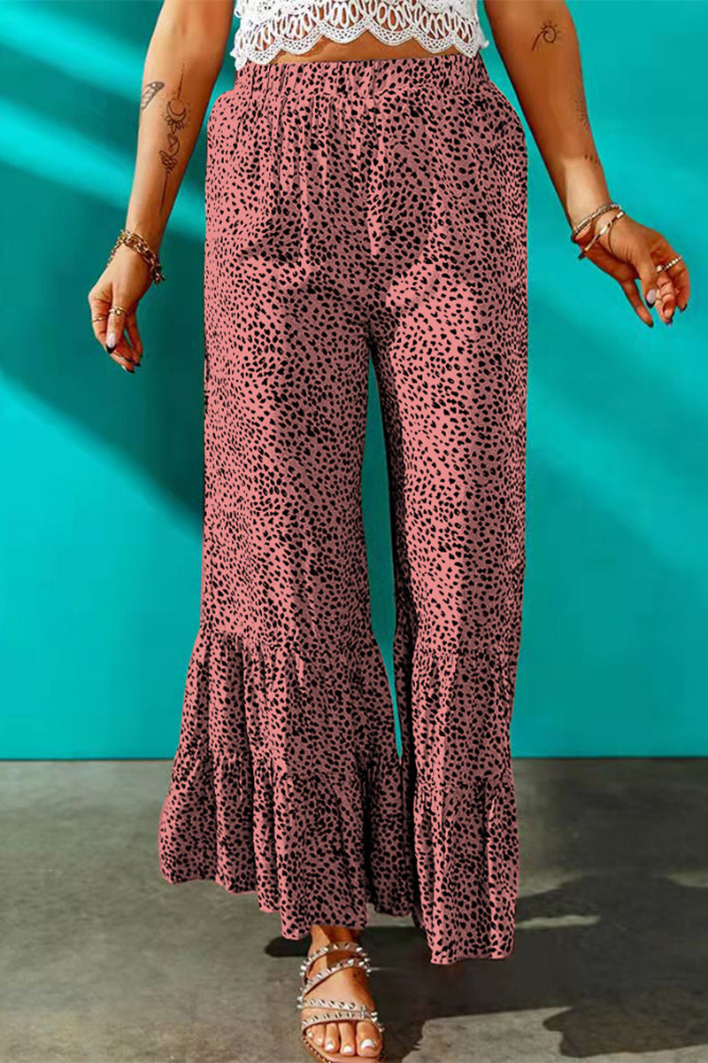 Kaynafashions - Elegant Printing Loose Mid Waist Wide Leg Full Print Bottoms(7 Colors)