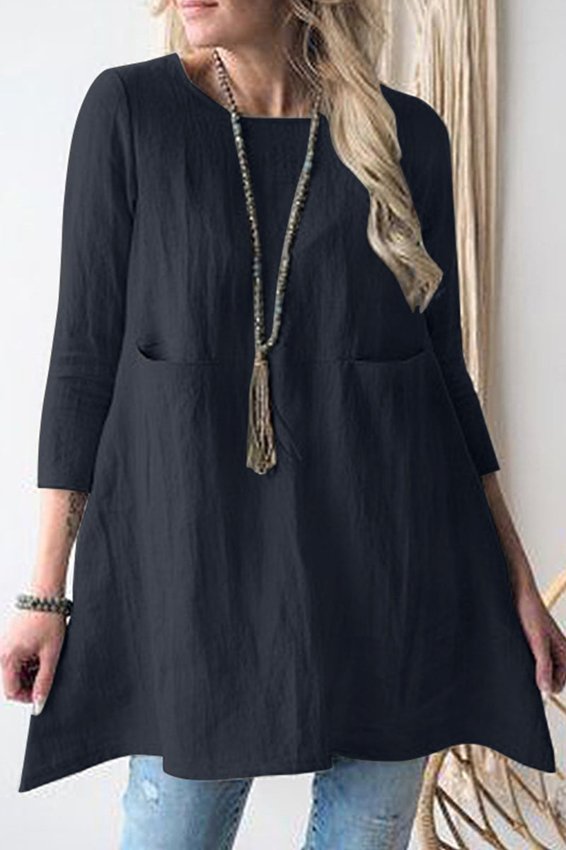 Kaynafashions - Casual Solid Pocket O Neck A Line Dresses