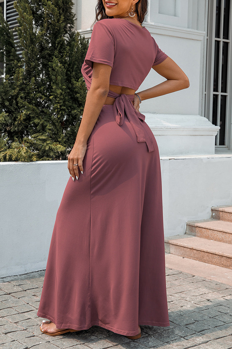 Kaynafashions - Casual Solid Slit V Neck Sleeveless Two Pieces