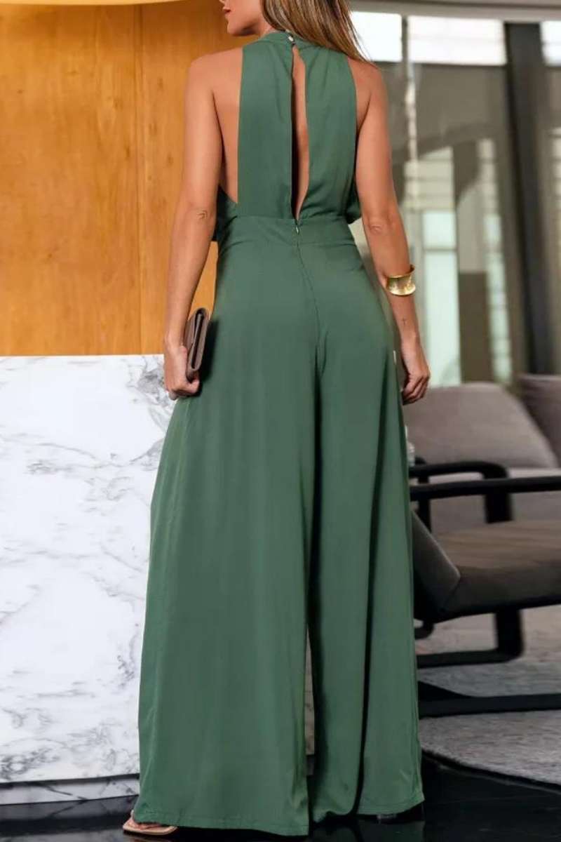 Kaynafashions - Casual Solid Hollowed Out Backless O Neck Regular Jumpsuits