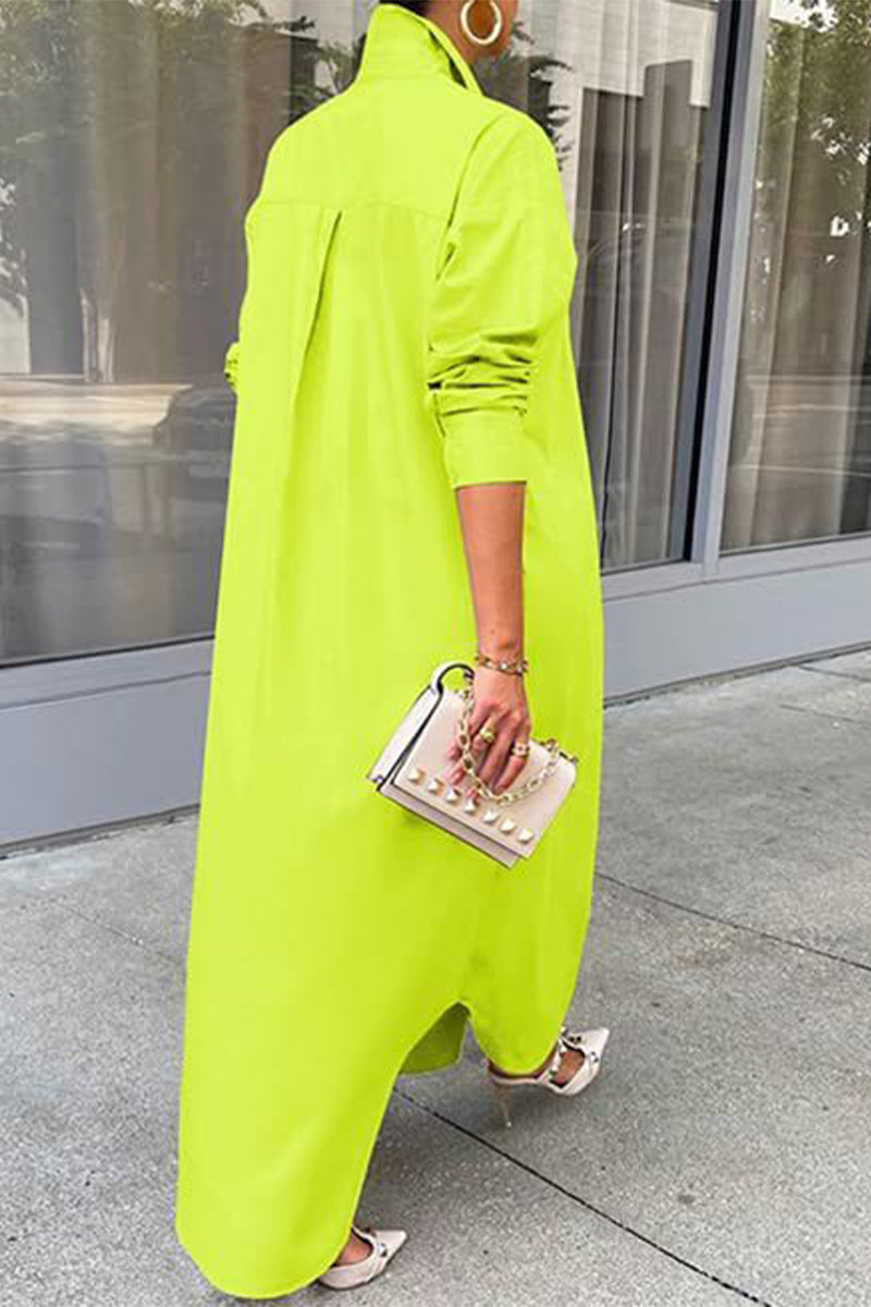 Kaynafashions - Casual Buttons Long Sleeve Shirt Dress Dresses(5 Colors)