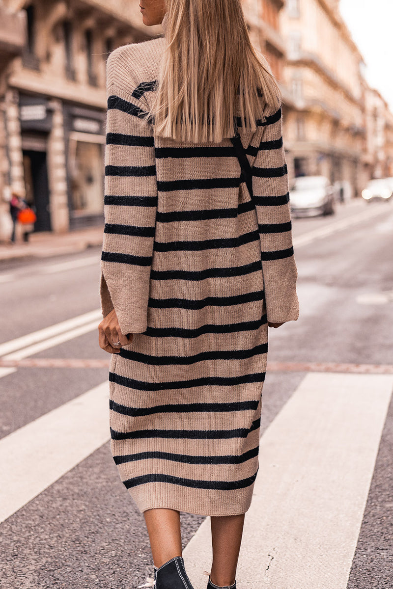 Kaynafashions - Casual Street Striped Patchwork Half A Turtleneck A Line Dresses
