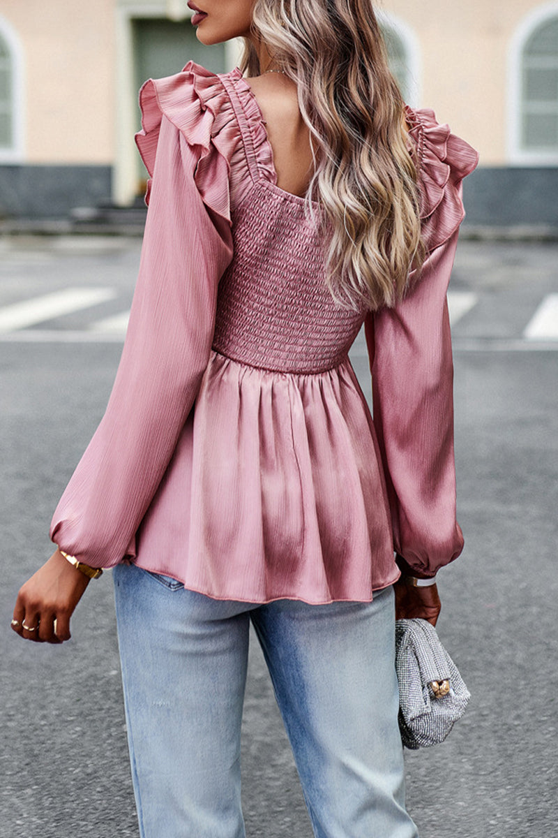 Kaynafashions - Sweet Elegant Solid Fold Stringy Selvedge Square Collar Tops