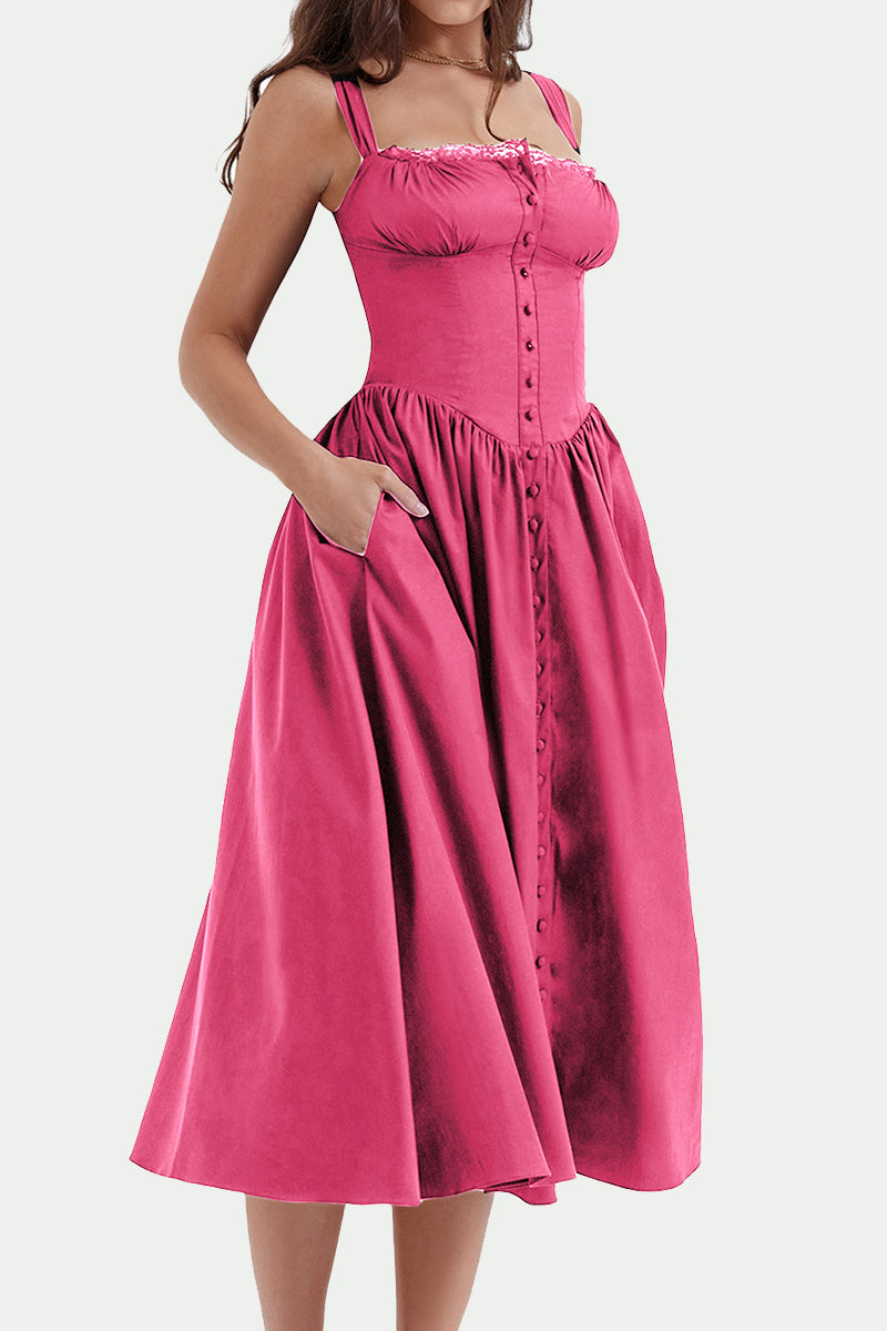 Kaynafashions - Elegant Solid Patchwork U Neck Sling Dress Dresses
