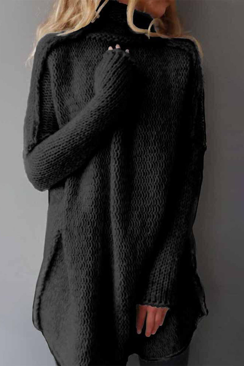 Kaynafashions - Casual Solid Patchwork Turtleneck Tops