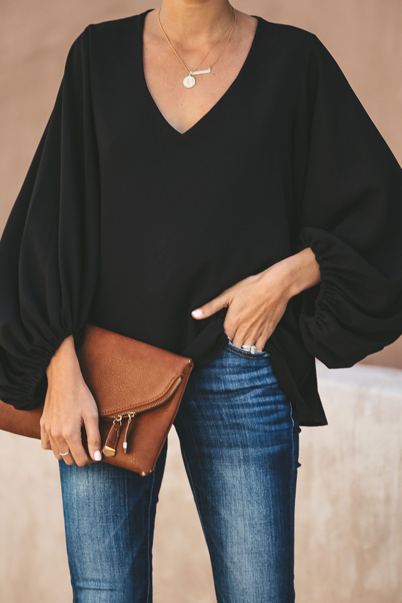 Kaynafashions - Fashion Elegant Solid Patchwork V Neck Tops(3 Colors)