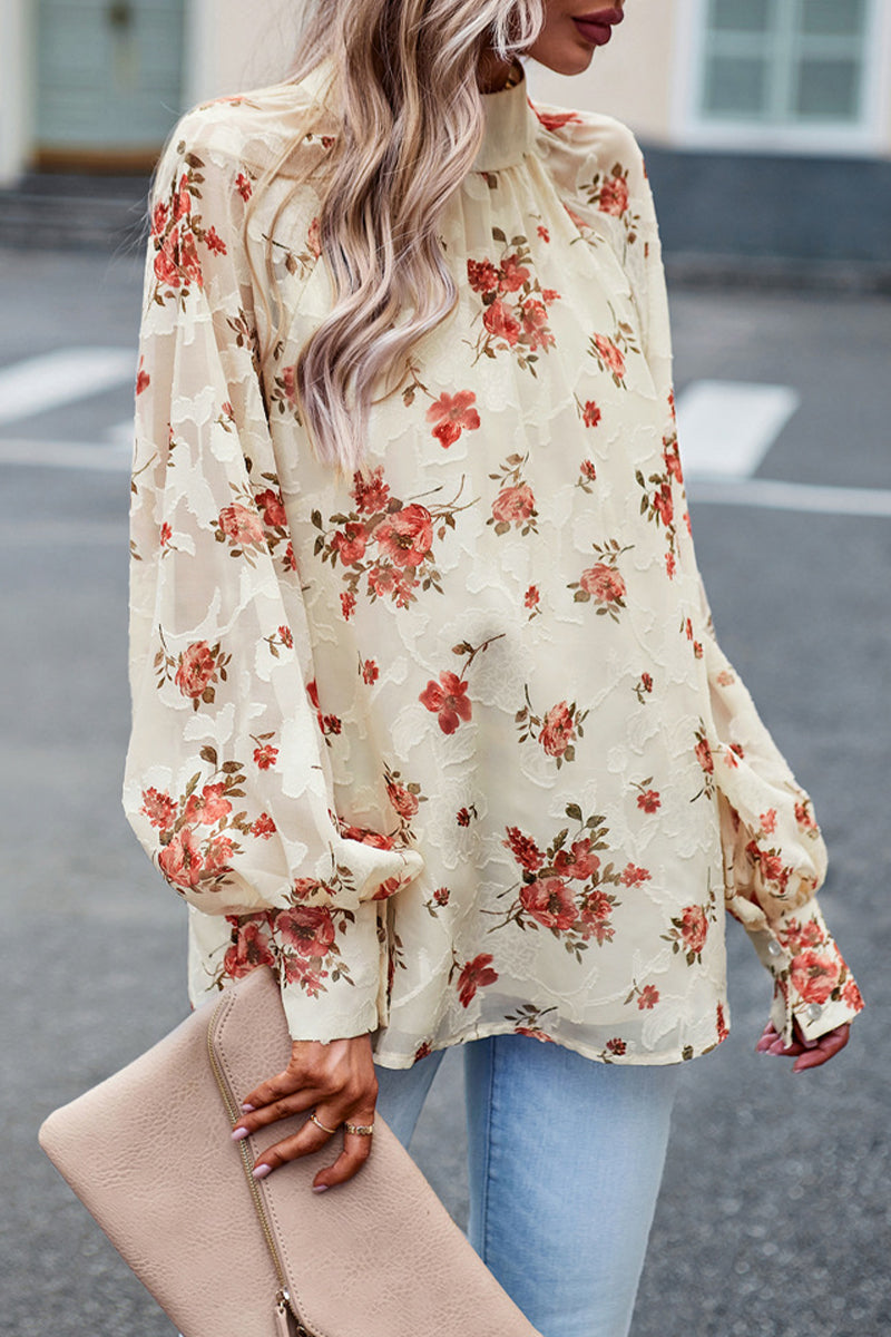 Kaynafashions - Elegant Floral Bandage Half A Turtleneck Tops