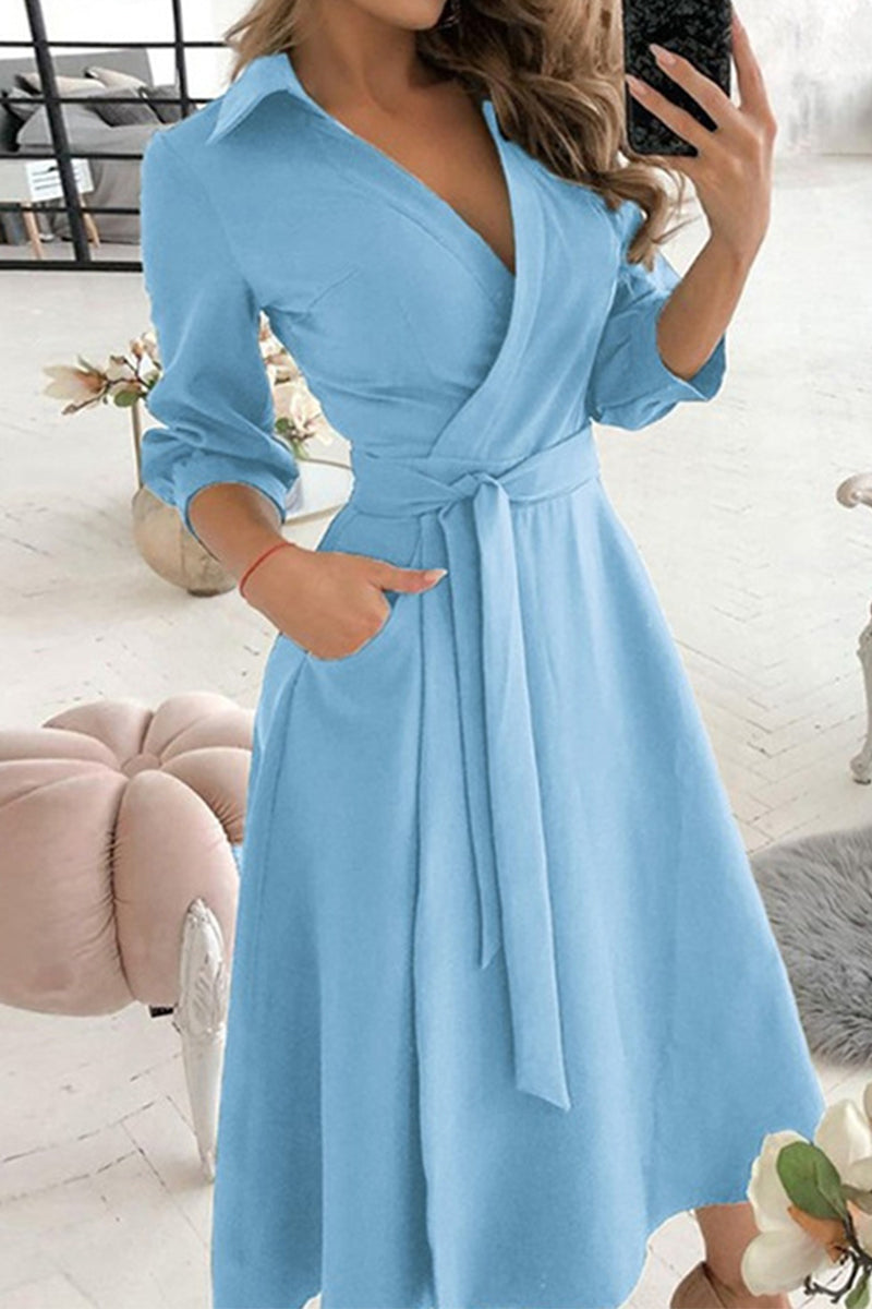 Kaynafashions - Elegant Print Printing Turndown Collar A Line Dresses