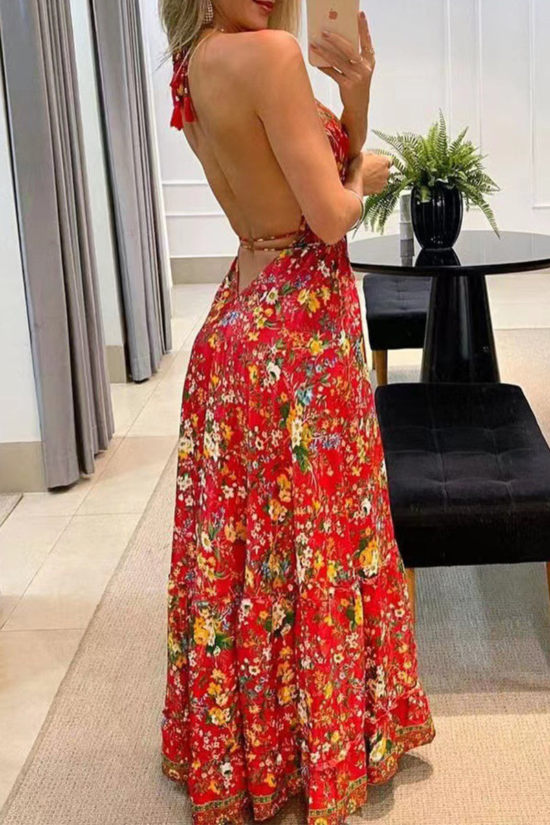 Kaynafashions - Bohemian College National Totem Patchwork V Neck Printed Dress Dresses(7 Colors)