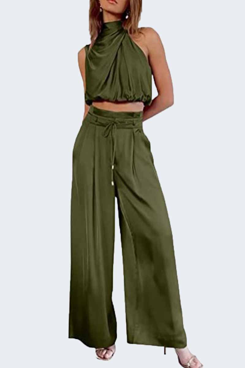 Kaynafashions - Casual Solid Patchwork O Neck Sleeveless Two Pieces