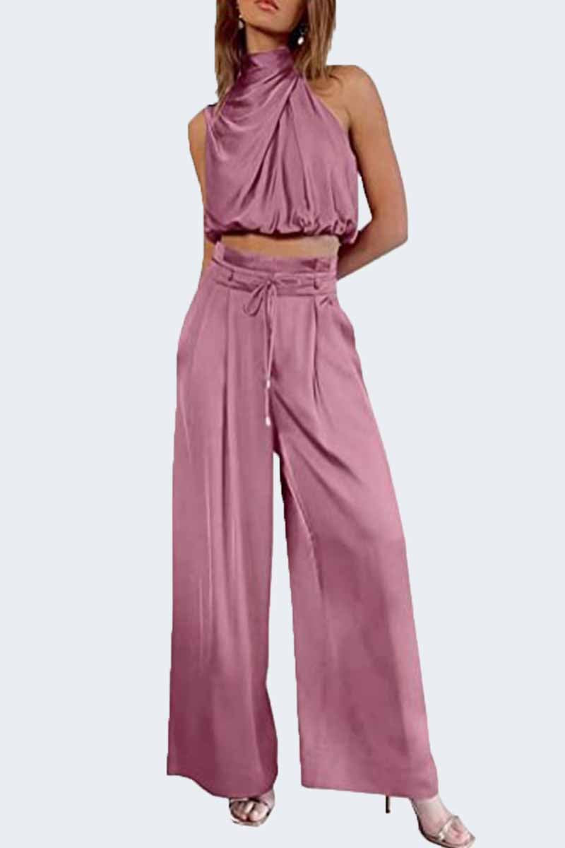 Kaynafashions - Casual Solid Patchwork O Neck Sleeveless Two Pieces