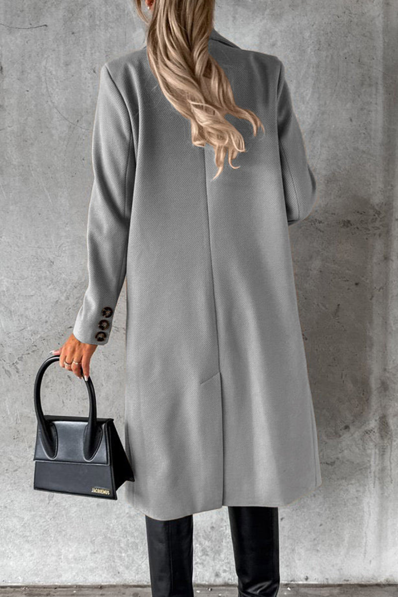 Kaynafashions - Elegant Solid Buttons Turndown Collar Outerwear
