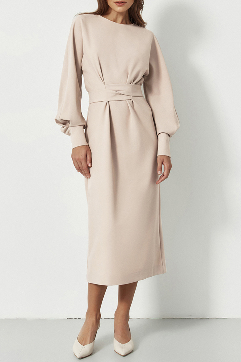 Kaynafashions - Street Solid Patchwork O Neck Waist Skirt Dresses