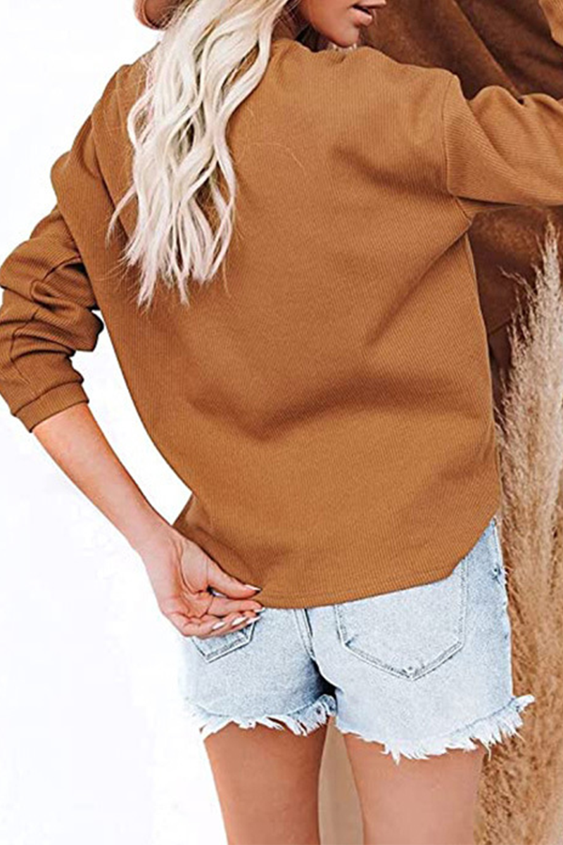 Kaynafashions - Casual Solid Patchwork Buckle O Neck Tops(6 colors)