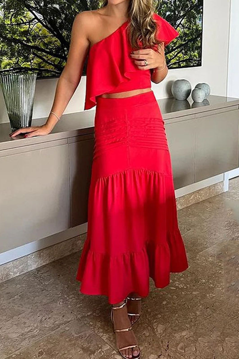 Kaynafashions - Elegant Solid Fold Oblique Collar Sleeveless Two Pieces