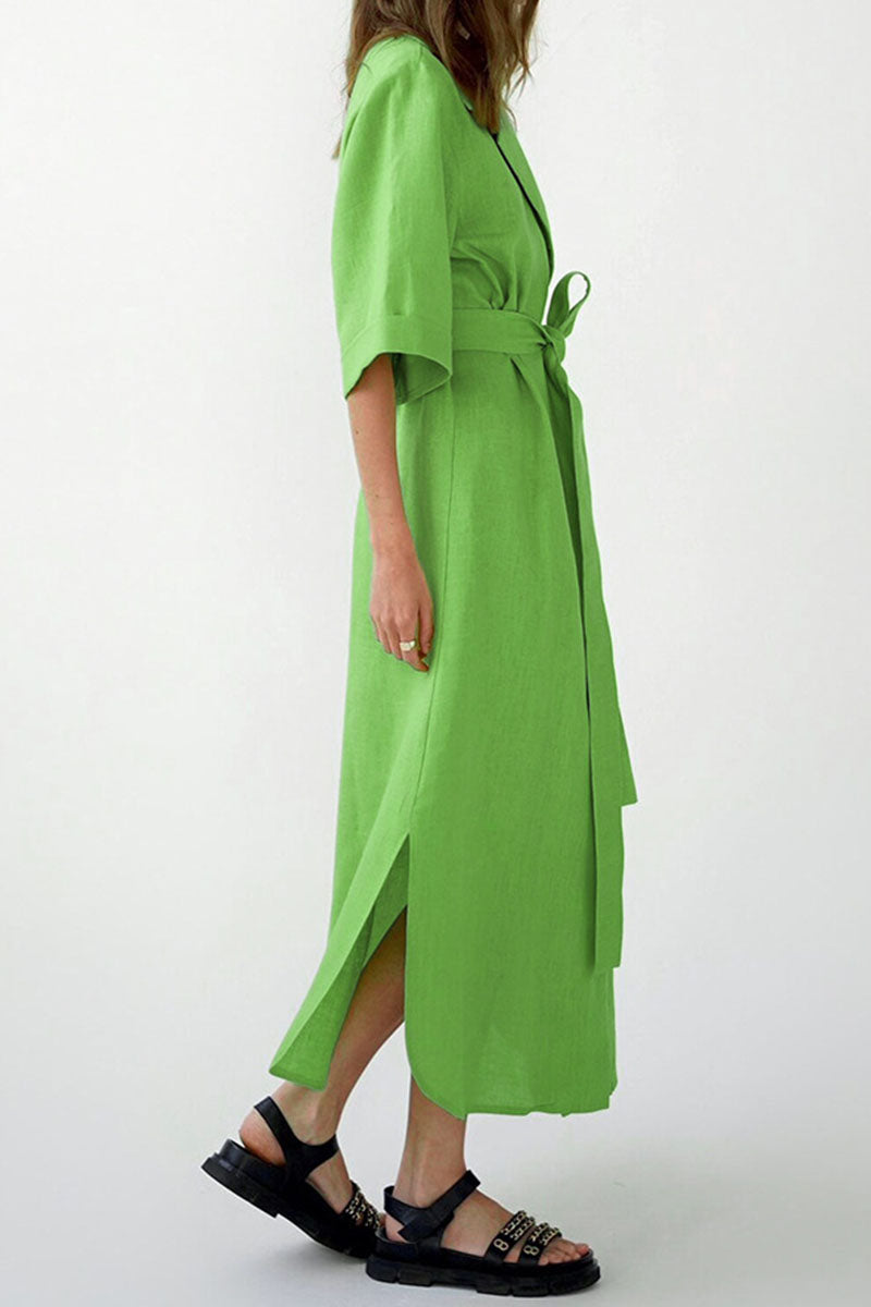 Kaynafashions - Casual Solid Bandage Patchwork Turn-back Collar Straight Dresses