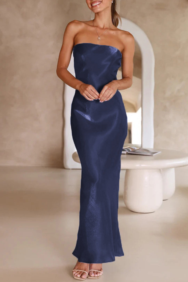 Kaynafashions - Celebrities Formal Solid Bright Silk Strapless Evening Dress Dresses