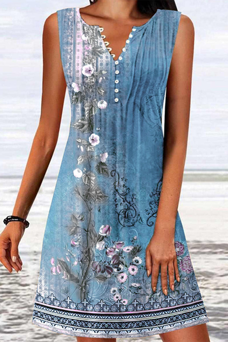 Kaynafashions - Elegant College Print Buttons V Neck Vest Dress Dresses