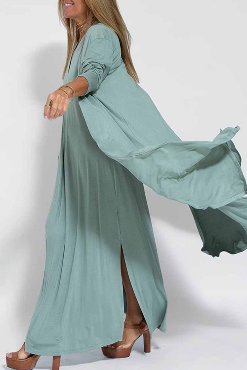 Kaynafashions - Street Solid Slit Cardigan Collar Outerwear