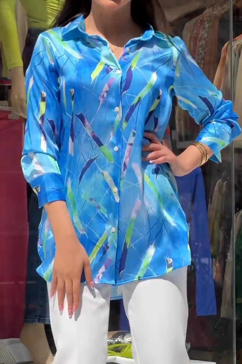 Kaynafashions - Elegant Print Turndown Collar Tops