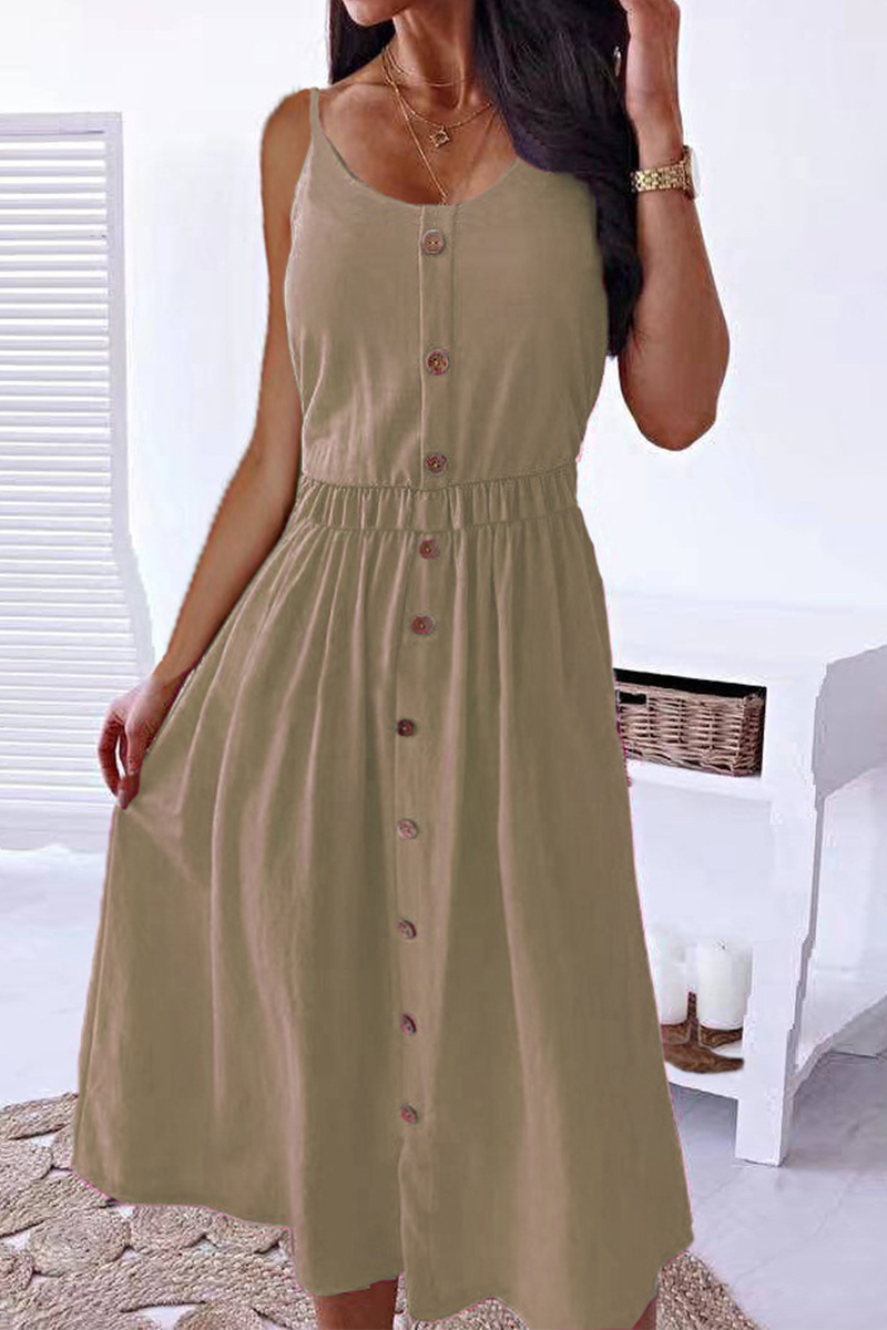 Kaynafashions - Casual Solid Patchwork Spaghetti Strap Cake Skirt Dresses(6 colors)